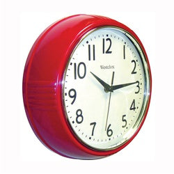 Westclox Classic 1950 Series 32042R Clock, Round, Red Frame, Plastic Clock Face, Analog