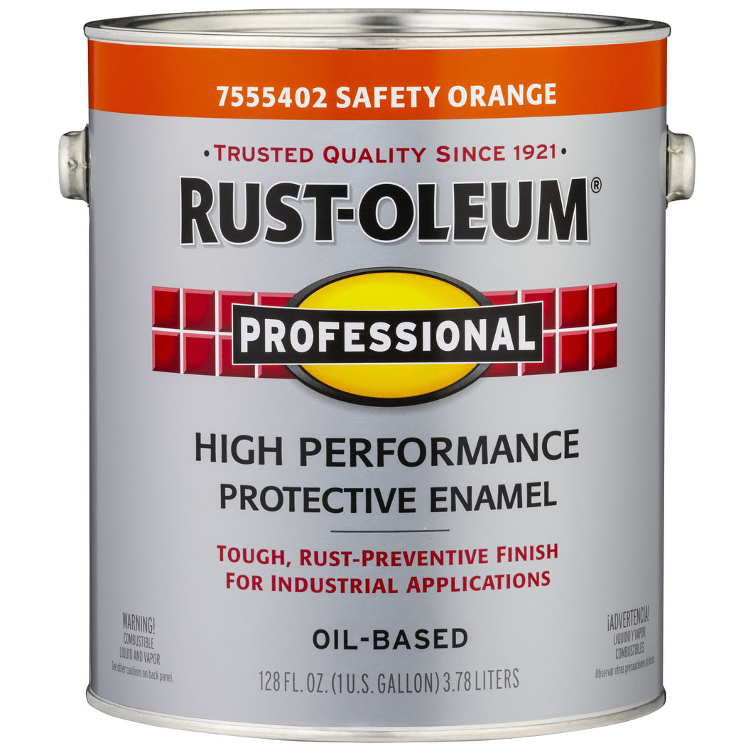 RUST-OLEUM 7555402 Enamel Paint, Gloss, Safety Orange, 1 gal, Can, Oil Base, Application: Brush, Roller, Spray