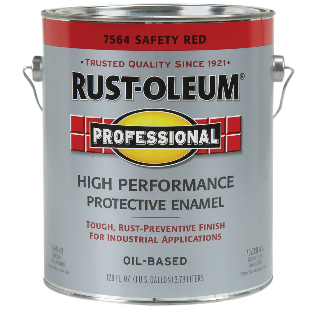 RUST-OLEUM 7564402 Enamel Paint, Gloss, Safety Red, 1 gal, Can, Oil Base, Application: Brush, Roller, Spray