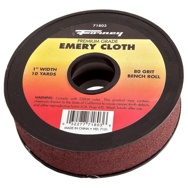 Forney 71803 Bench Roll, 1 in W, 10 yd L, 80 Grit, Premium, Aluminum Oxide Abrasive, Emery Cloth Backing