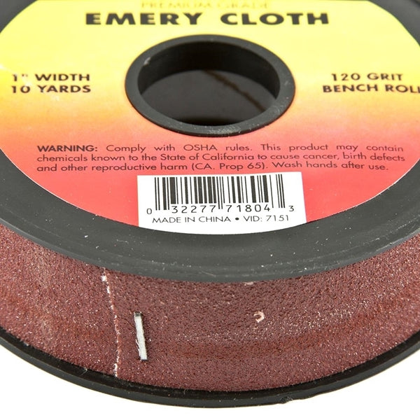 Forney 71804 Bench Roll, 1 in W, 10 yd L, 120 Grit, Premium, Aluminum Oxide Abrasive, Emery Cloth Backing