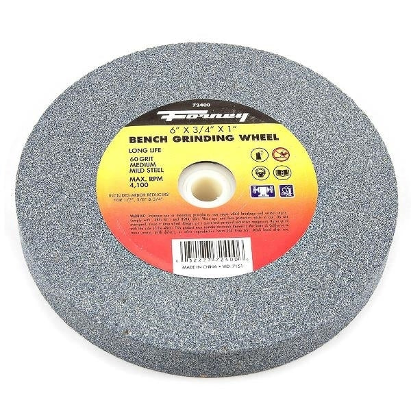 Forney 72400 Bench Grinding Wheel, 6 in Dia, 1 in Arbor, 60 Grit, Medium, Aluminum Oxide Abrasive