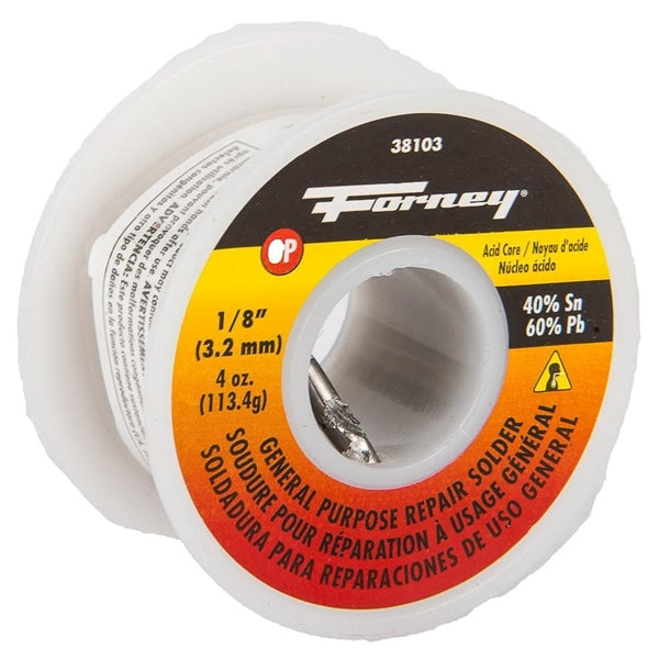 Forney 38103 Solder, 4 oz, Solid, Silver/White, 491 deg F Melting Point