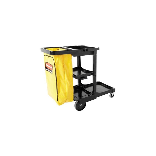 Rubbermaid FG617388BLA Janitor Cleaning Cart, 32 gal, 46 in OAL, 21.8 in OAW, 38.4 in OAH, Plastic, Black
