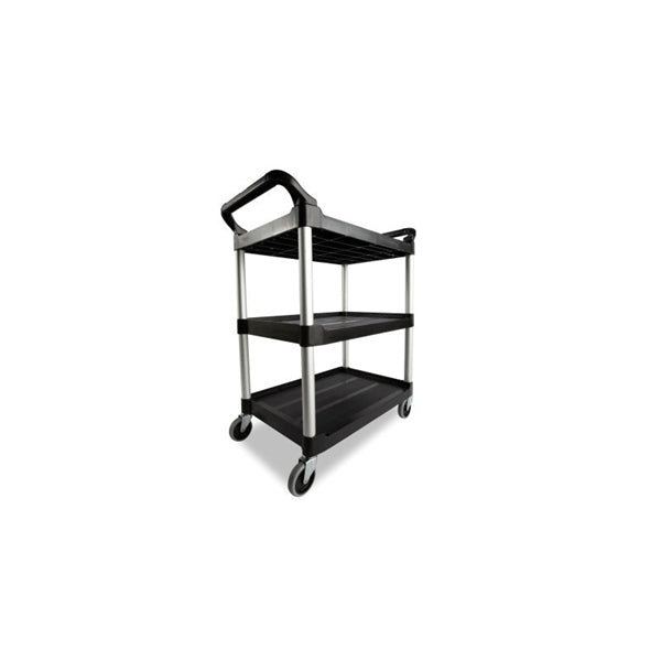 Rubbermaid FG342488BLA Service Cart, 18.6 in OAW, 37.8 in OAH, 33.6 in OAL, Plastic Shelf, Black Shelf