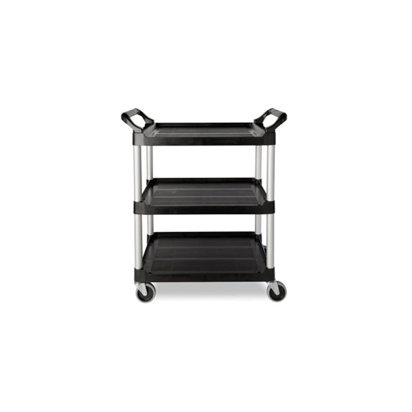 Rubbermaid FG342488BLA Service Cart, 18.6 in OAW, 37.8 in OAH, 33.6 in OAL, Plastic Shelf, Black Shelf