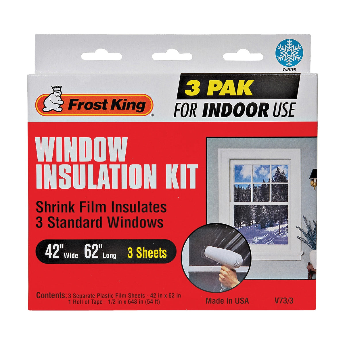 Frost King V73/3H Indoor Shrink Window Kit, 42 in W, Plastic