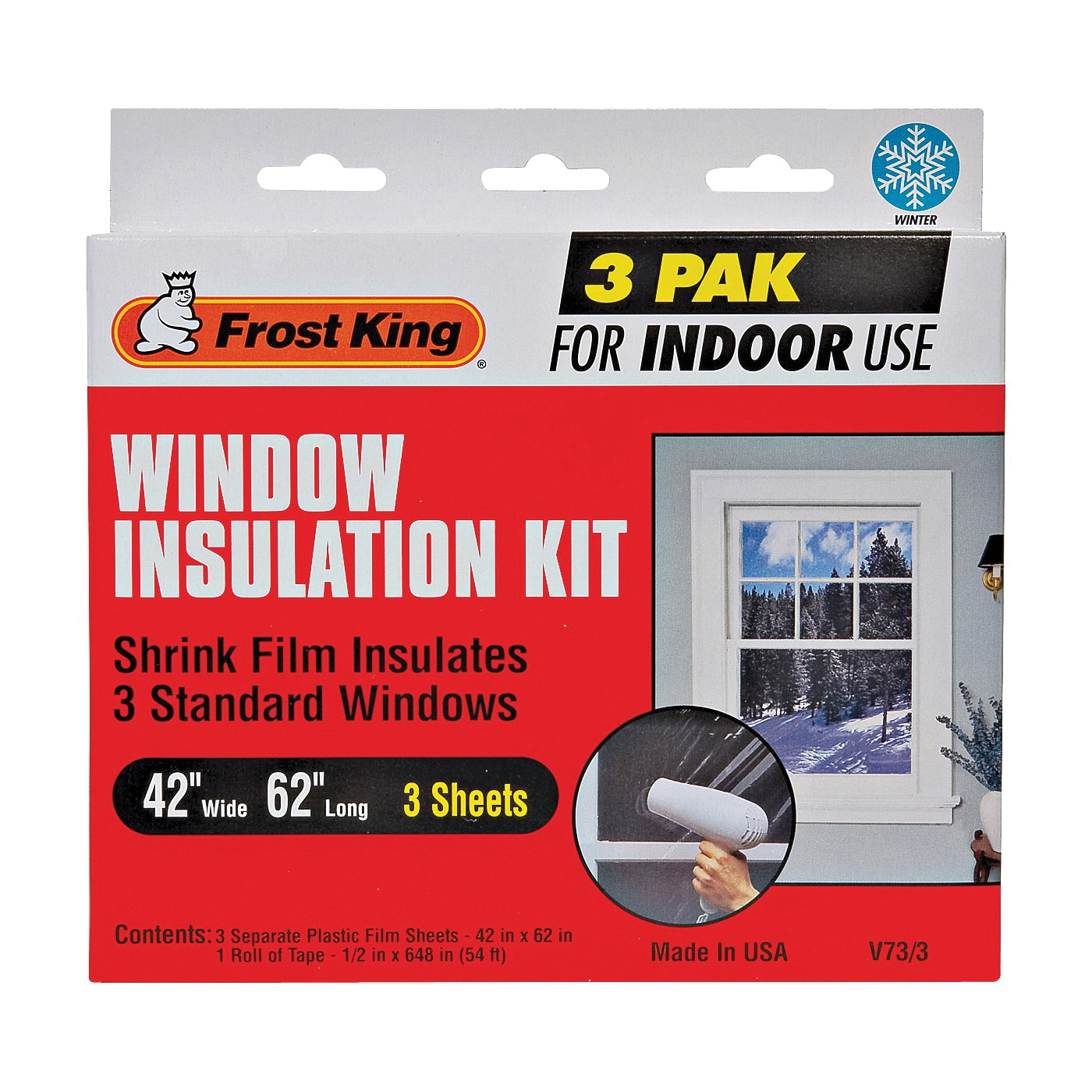 Frost King V73/3H Indoor Shrink Window Kit, 42 in W, Plastic