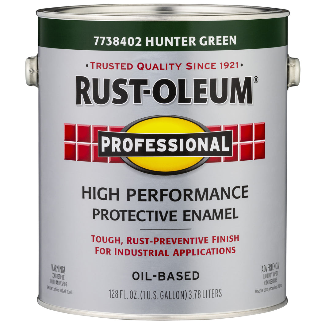 Professional 7738402 Enamel Paint, Gloss, Hunter Green, 1 gal, Can, Oil Base, Application: Brush, Roller, Spray