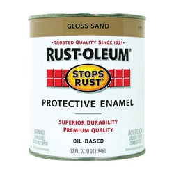 Stops Rust 7771502 Enamel Paint, Gloss, Sand, 1 qt, Can, Oil Base, Application: Brush, Roller, Spray