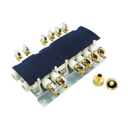 Apollo Valves 6907912CP Manifold System, 14 in OAL, 2-Inlet, 3/4 in Inlet, 12-Outlet, 1/2 in Outlet, Brass