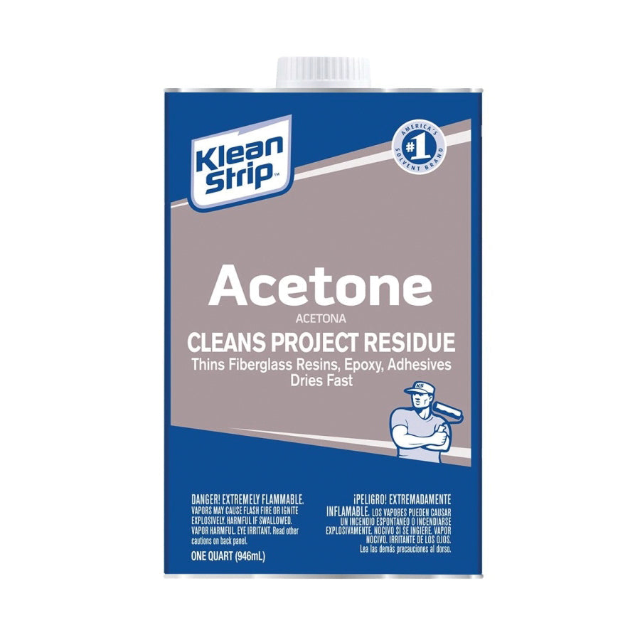 Klean Strip QAC18 Acetone Thinner, Liquid, Characteristic Ketone, Sweet Pungent, Clear, 1 qt, Can