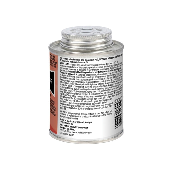 Harvey 018010-24 Solvent Cement, 8 oz Can, Liquid, Milky Clear