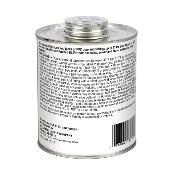 Harvey 018130-12 Solvent Cement, 32 oz Can, Liquid, Clear