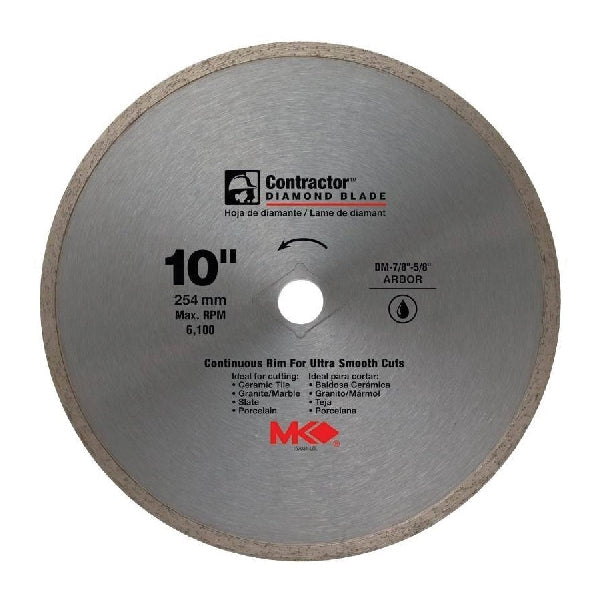 MK 167031 Saw Blade, 10 in Dia, 5/8 in Arbor, Continuous Rim
