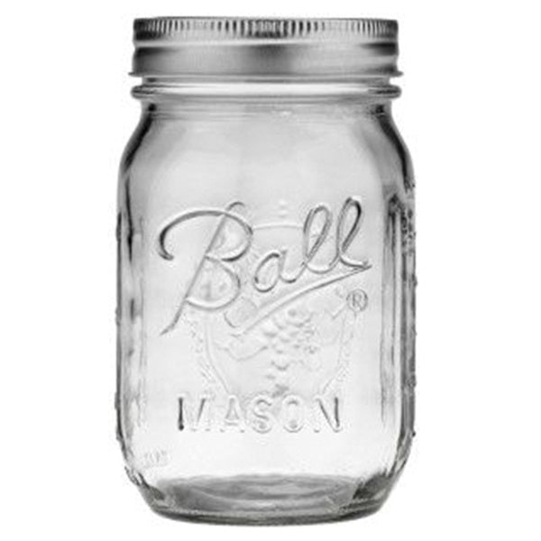 Ball 1440061000 Mason Jar, Pint Capacity, Regular Mouth, Glass 12PK