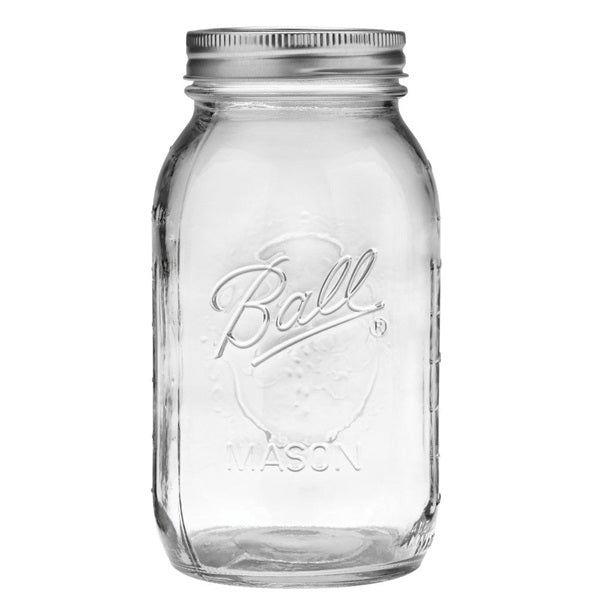 Ball 1440062000 Mason Jar, Quart size, Regular mouth, Glass 12PK