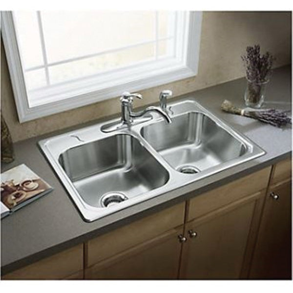 Sterling Middleton 14707-4-NA Kitchen Sink, 4-Faucet Hole, 22 in OAW, 7 in OAD, 33 in OAH, Stainless Steel