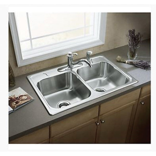Sterling Middleton 14708-4-NA Kitchen Sink, 4-Faucet Hole, 22 in OAW, 8 in OAD, 33 in OAH, Stainless Steel