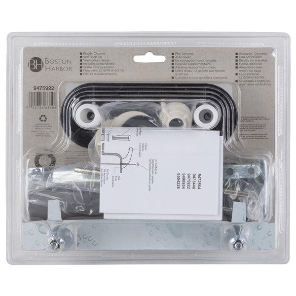 Boston Harbor PF4232 Lavatory Faucet, 1.5 gpm, 2-Faucet Handle, ABS, Chrome Plated, Lever Handle