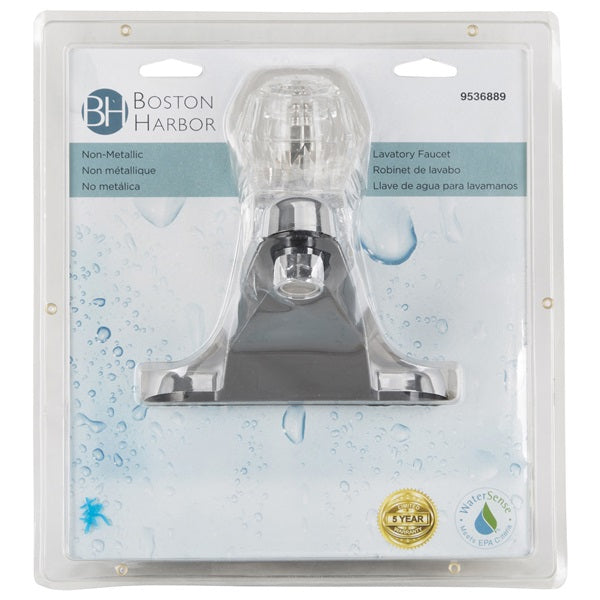 Boston Harbor PF4101S-P Lavatory Faucet, 1.5 gpm, 1-Faucet Handle, Plastic, Chrome Plated, Round Handle