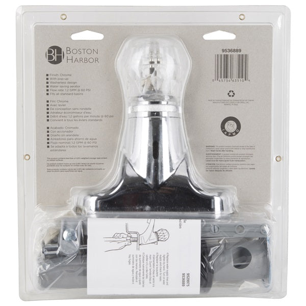 Boston Harbor PF4101S-P Lavatory Faucet, 1.5 gpm, 1-Faucet Handle, Plastic, Chrome Plated, Round Handle