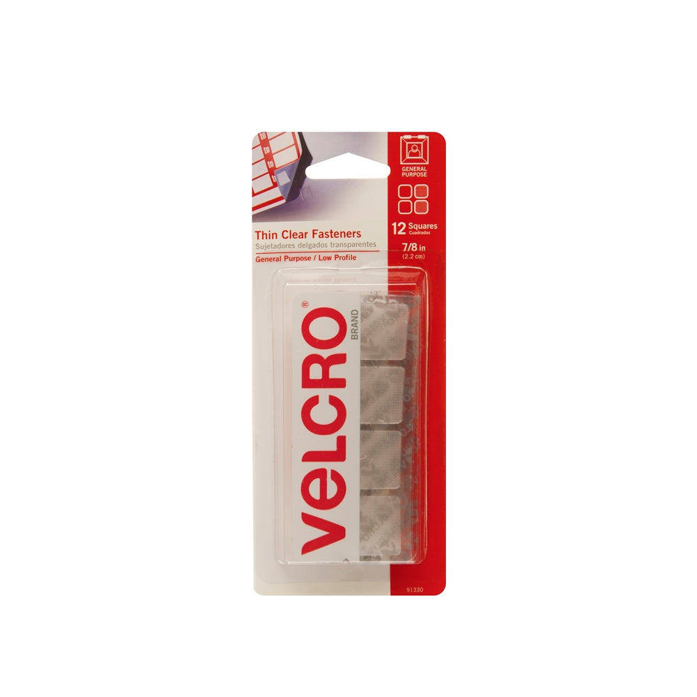 VELCRO Brand 91330 Fastener, 7/8 in W, 7/8 in L, Clear