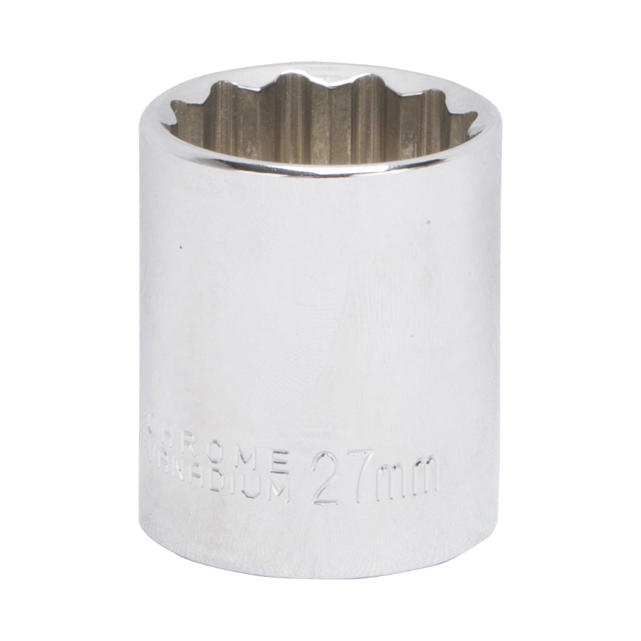 Vulcan MT6534143 Drive Socket, 27 mm Socket, 1/2 in Drive, 12-Point, Chrome Vanadium Steel, Chrome