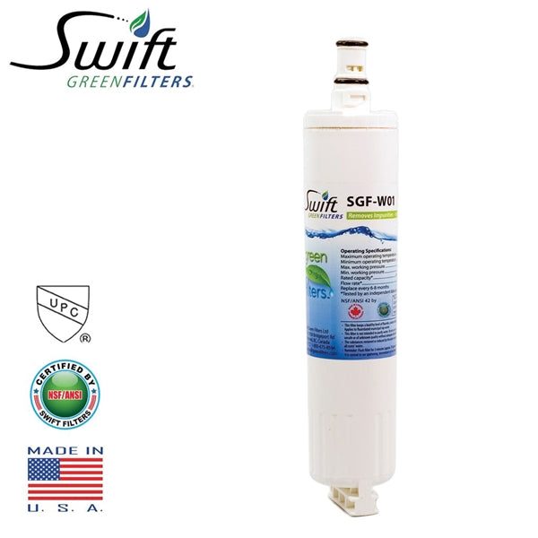 SWIFT GREEN FILTERS SGF-W01 Refrigerator Water Filter, 0.5 gpm, Coconut Shell Carbon Block Filter Media