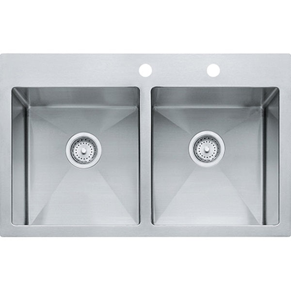 FRANKE Vector HF3322-2 Kitchen Sink, 22 in OAW, 9 in OAH, 33 in OAD, Stainless Steel, Polished Satin, Top Mounting