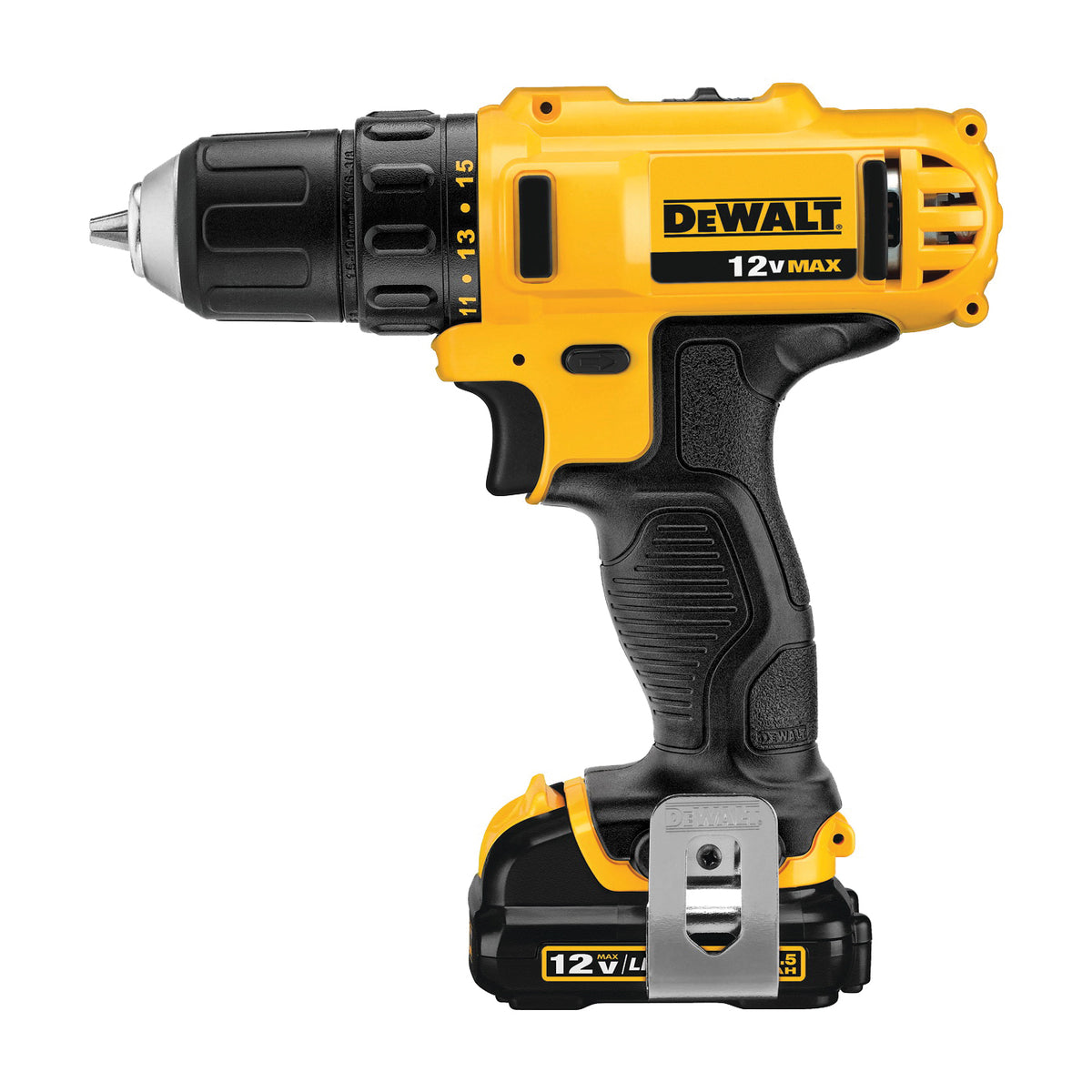 DeWALT DCD710S2 Drill/Driver Kit, Battery Included, 12 V, 3/8 in Chuck, Keyless, Single Sleeve Chuck