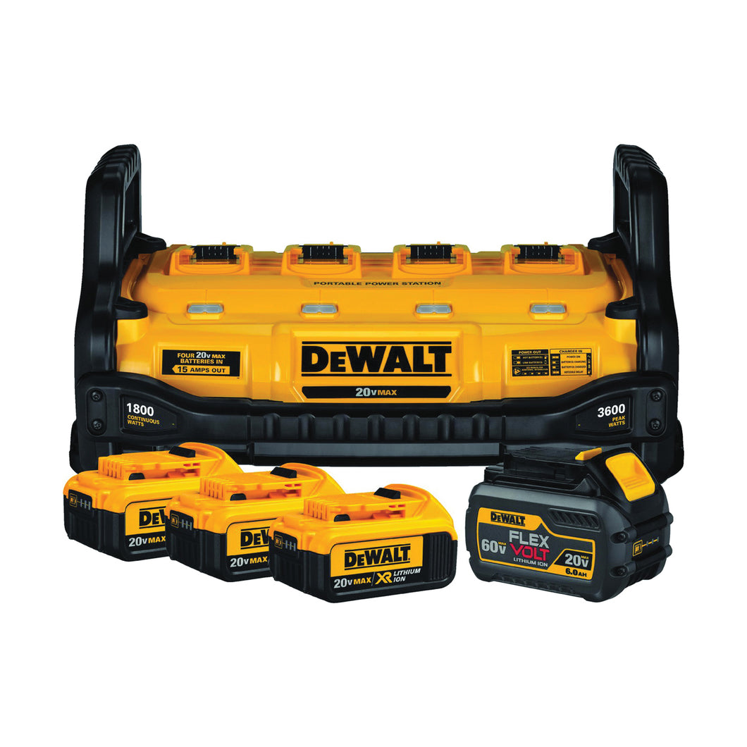 DeWALT DCB1800M3T1 Power Station and Simultaneous Battery Charge Kit, 4, 6 Ah, 2 hr Charge, Battery Included: No