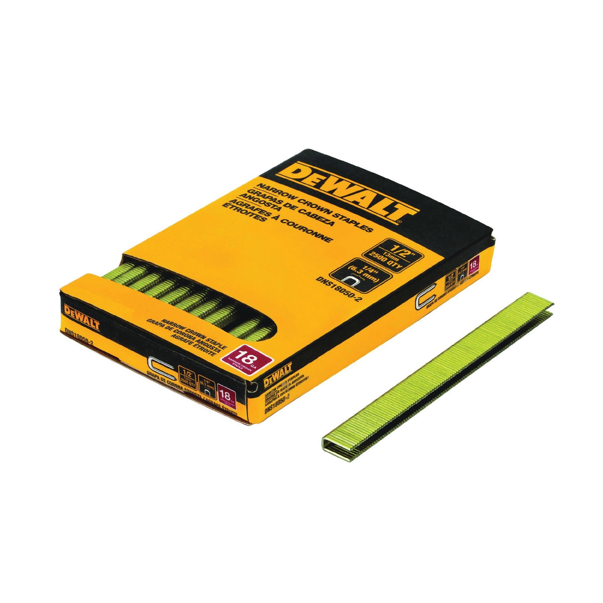 DeWALT DNS18088-2 Crown Staple, 1/4 in W Crown, 7/8 in L Leg, 18 Gauge, Steel