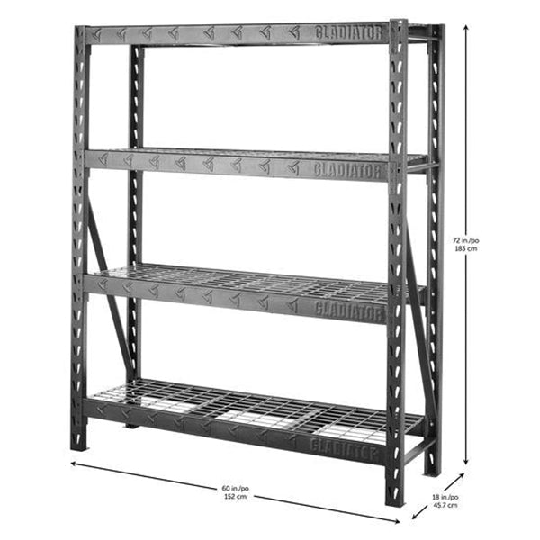 GLADIATOR GARS604TEG Rack Shelf, 7200 lb Capacity, 4-Shelf, 60 in OAW, 18 in OAD, 72 in OAH, Hammered Granite