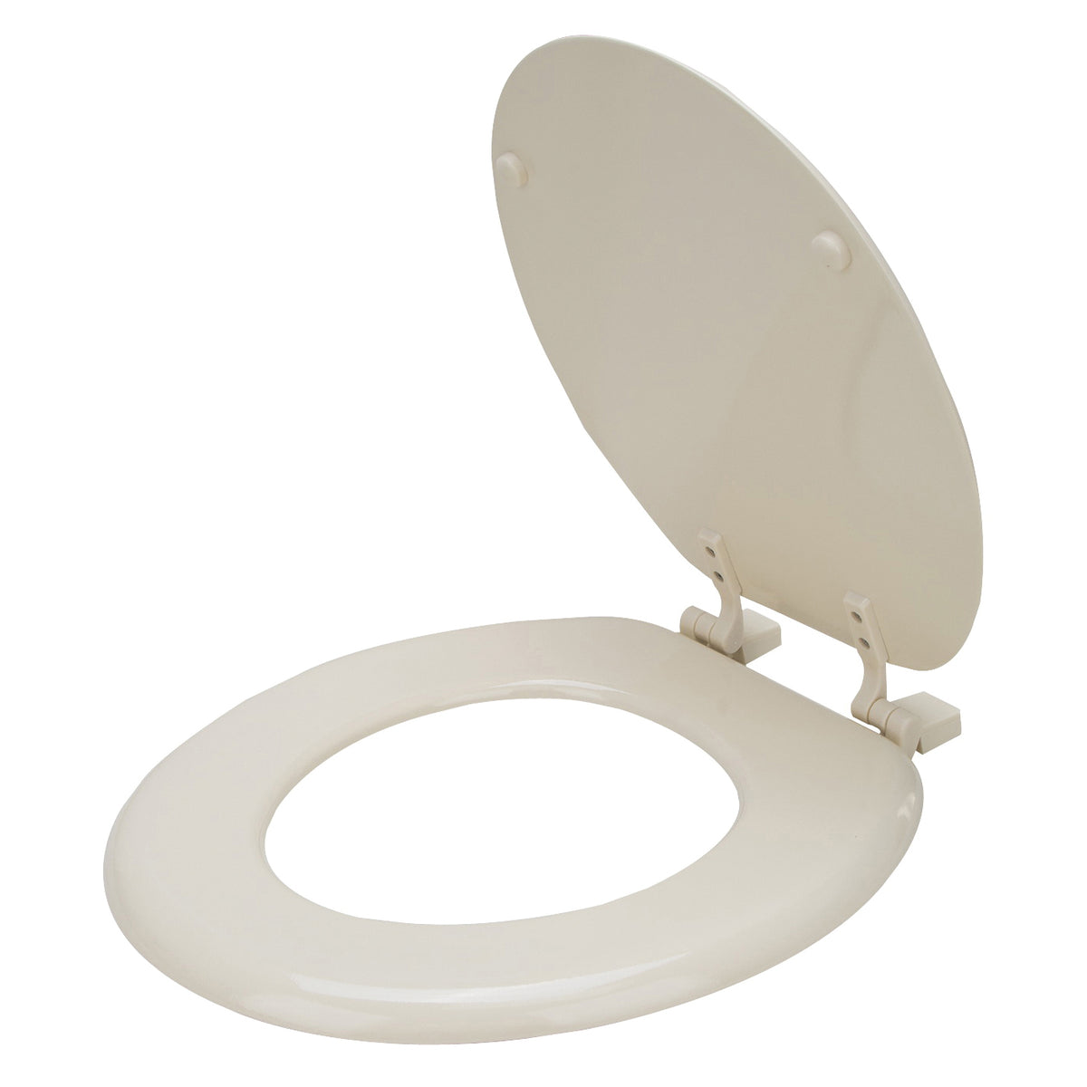 ProSource T-17WM-B-3L Toilet Seat, Round, MDF Molded Fiberboard, Bone, Plastic Hinge