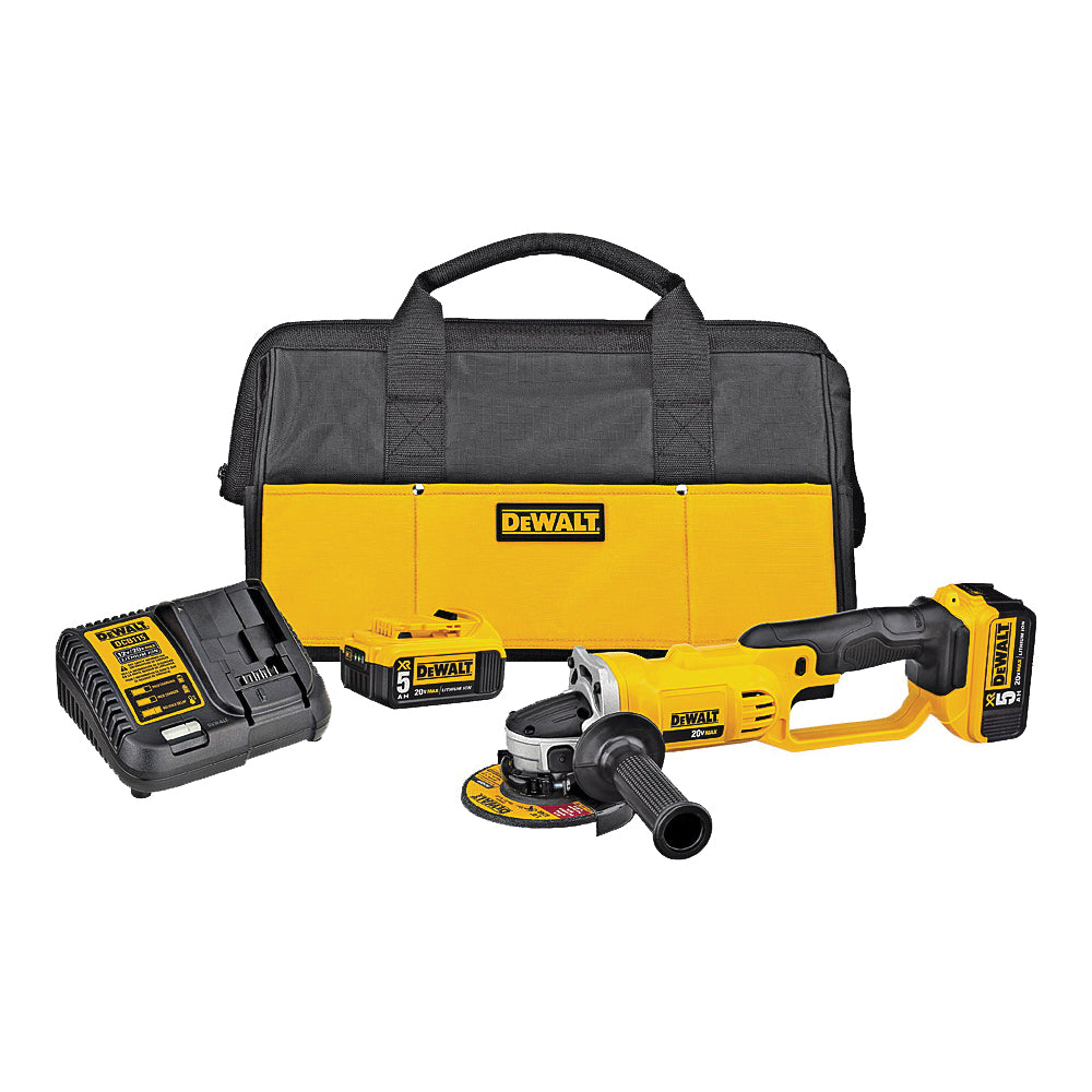 DeWALT DCG412P2 20V Max Grinder Tool Kit (Includes (2) 20V Max XR 5.0ah Batteries, Fast Charger, Hex Wrench, Side Handle, and Contractor Bag)