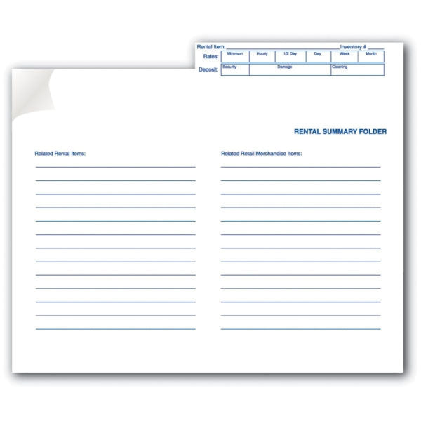 Centurion GF 1020 Rental Summary Folder, White