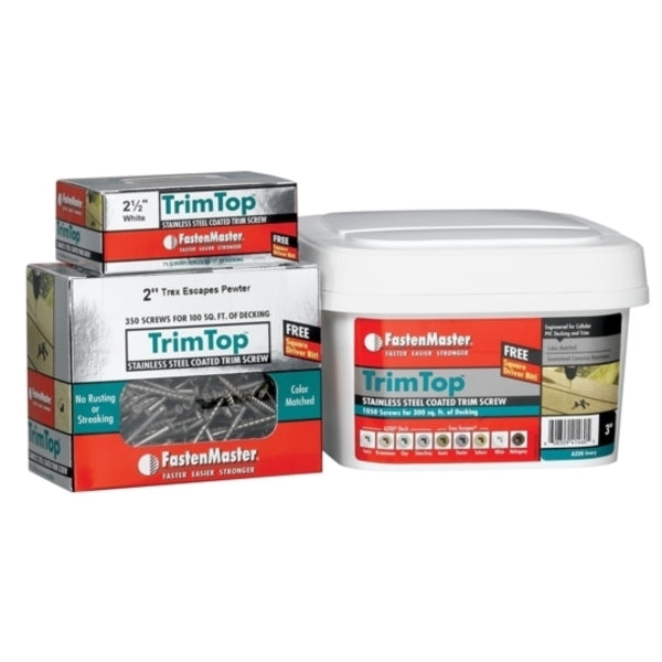 FastenMaster TrimTop FMTT158-75WH Screw, 1-5/8 in L, Trim Head, Square Drive, Type 17 Point, Stainless Steel