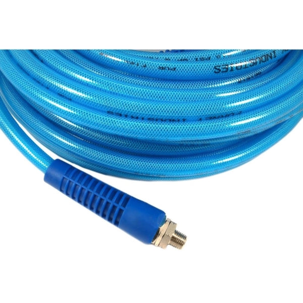 Forney 75445 Flex Air Hose, 3/8 in ID, 1/4 in OD, 100 ft L, MNPT, 210 psi Pressure, Polyurethane, Blue
