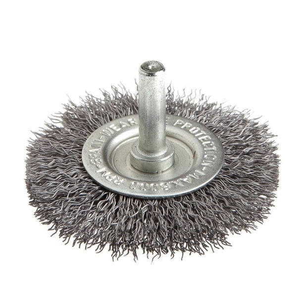Forney 72253 Wire Wheel, 2-1/2 in Dia, 1/4 in Arbor/Shank, 0.012 in Dia Bristle, Steel Bristle