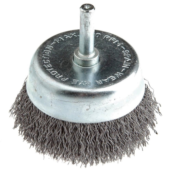 Forney 72269 Wire Cup Brush, 2-1/2 in Dia, 1/4 in Arbor/Shank, 0.012 in Dia Bristle, Steel Bristle