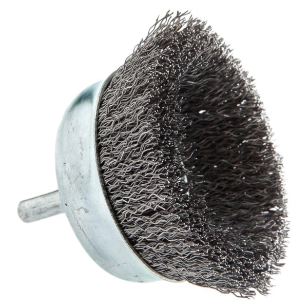 Forney 72269 Wire Cup Brush, 2-1/2 in Dia, 1/4 in Arbor/Shank, 0.012 in Dia Bristle, Steel Bristle