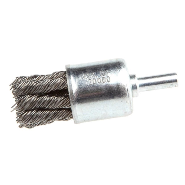Forney 72266 Wire End Brush, 1 in Dia, 1/4 in Arbor/Shank, 0.02 in Dia Bristle, Steel Bristle