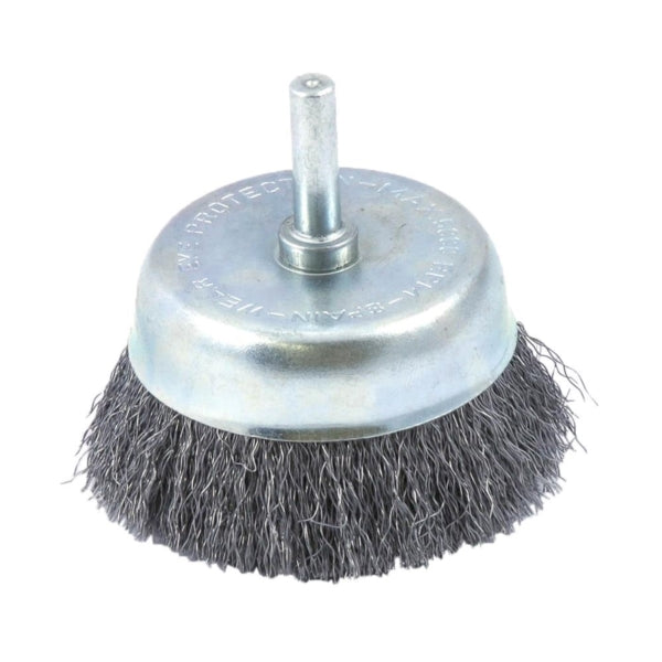 Forney 72270 Wire Cup Brush, 2-1/2 in Dia, 1/4 in Arbor/Shank, 0.008 in Dia Bristle, Steel Bristle