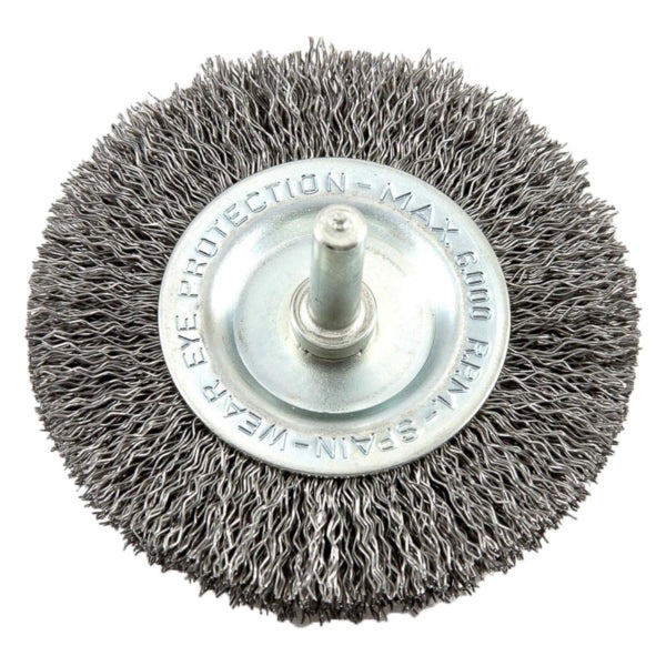 Forney 72254 Wire Wheel, 3 in Dia, 1/4 in Arbor/Shank, 0.012 in Dia Bristle, Steel Bristle