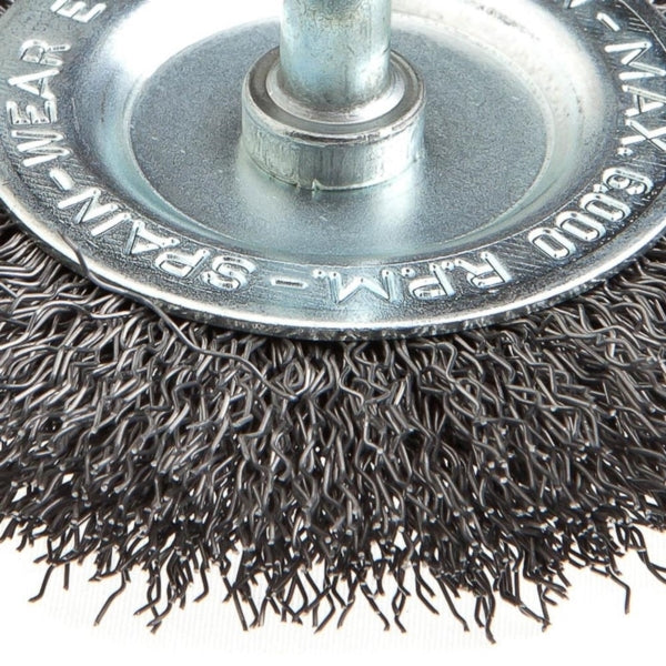 Forney 72254 Wire Wheel, 3 in Dia, 1/4 in Arbor/Shank, 0.012 in Dia Bristle, Steel Bristle