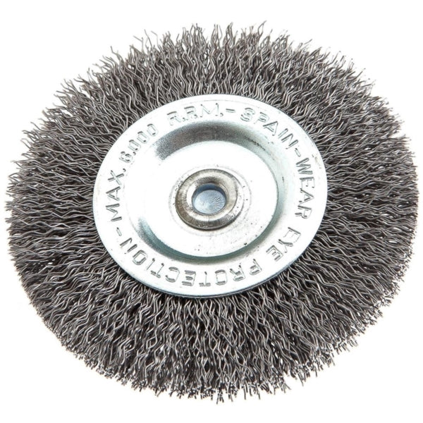 Forney 72254 Wire Wheel, 3 in Dia, 1/4 in Arbor/Shank, 0.012 in Dia Bristle, Steel Bristle