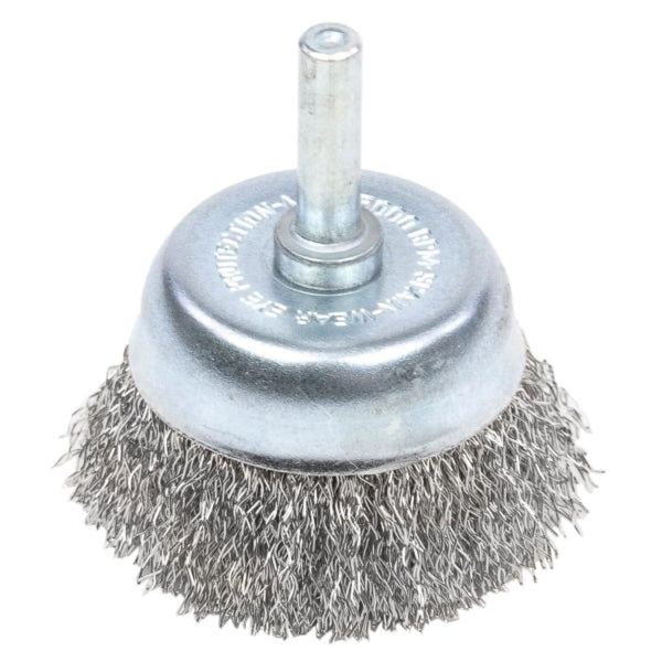 Forney 72268 Wire Cup Brush, 1-1/2 in Dia, 1/4 in Arbor/Shank, 0.012 in Dia Bristle, Steel Bristle