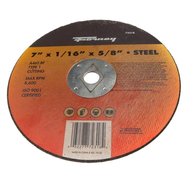 Forney 72318 Cutting Wheel, 7 in Dia, 1/16 in Thick, 5/8 in Arbor, Aluminum Oxide Abrasive