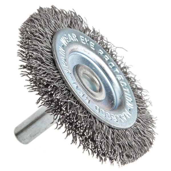 Forney 72252 Wire Wheel, 2 in Dia, 1/4 in Arbor/Shank, 0.012 in Dia Bristle, Steel Bristle
